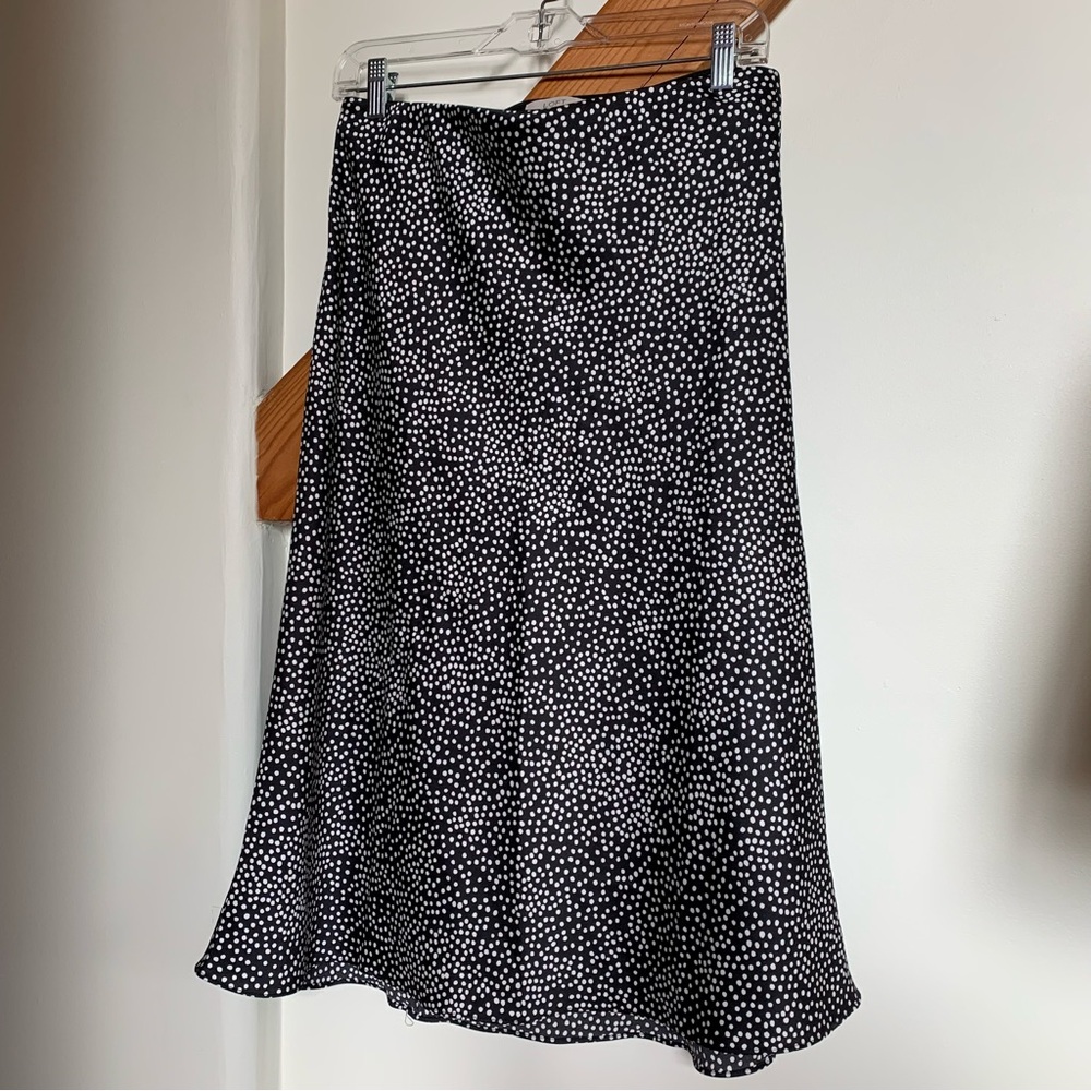 Ann Taylor LOFT Silky Black & White Polka Dot Midi Skirt